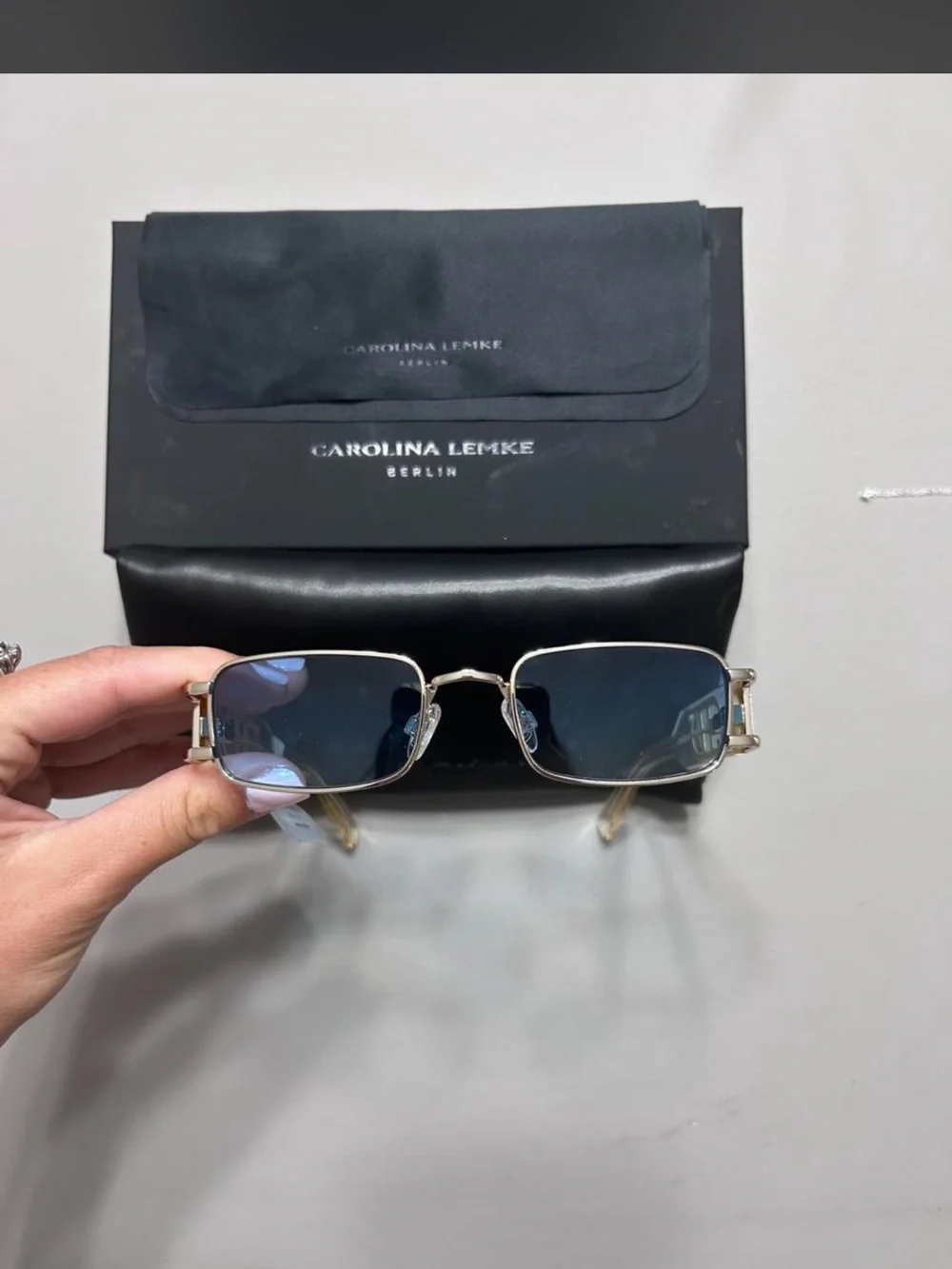 Brand New Carolina Lemke Unisex Rectangular Sunglasses with Blue Lenses